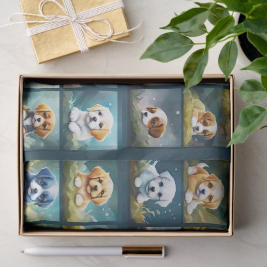 Schattigee puppy collage, baby honden, tissuepapier (Geschenk)