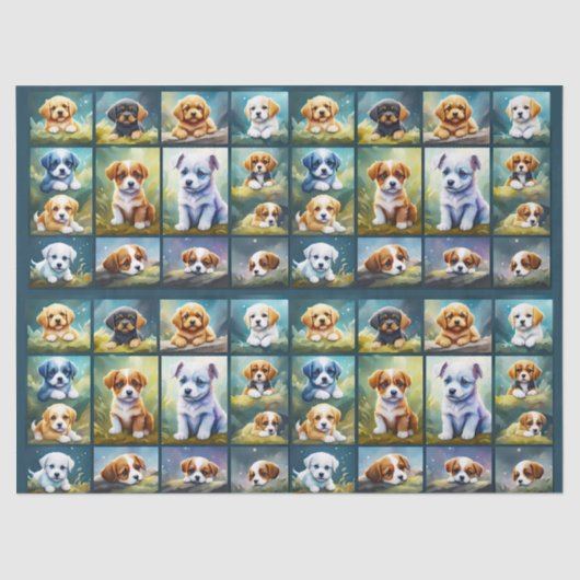 Schattigee puppy collage, baby honden, tissuepapier (Voorkant)