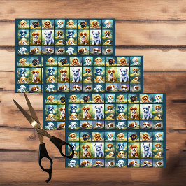 Schattigee puppy collage, baby honden, tissuepapier