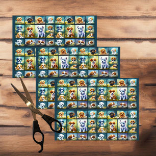 Schattigee puppy collage, baby honden, tissuepapier