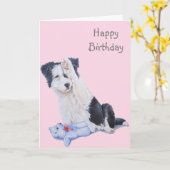 Schattigee Puppy Collie Realist Dog Art verjaardag Kaart (Gele Bloem)