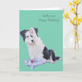 Schattigee Puppy Collie Realist Dog Art verjaardag Kaart (Gele Bloem)