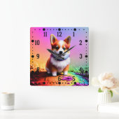Schattigee Puppy Corgi Dog-36475 Vierkante Klok (Huis)