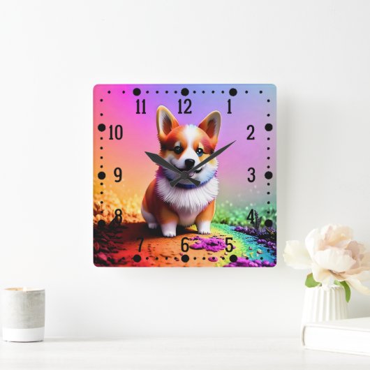 Schattigee Puppy Corgi Dog-36475 Vierkante Klok (Huis)