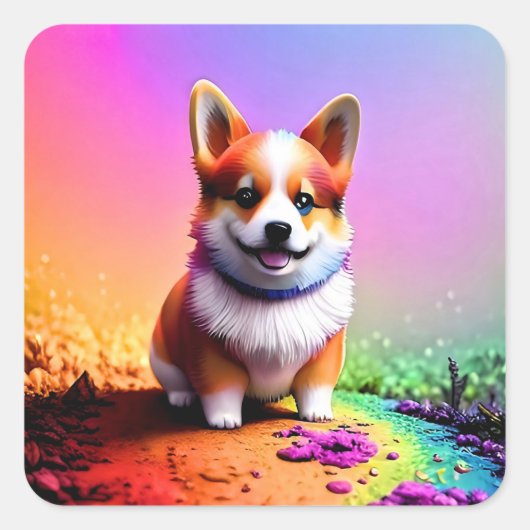 Schattigee Puppy Corgi Dog-36475 Vierkante Sticker (Voorkant)