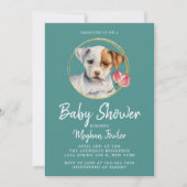 Schattigee Puppy Dog Baby shower Waterverf Uitnodi Kaart (Voorkant)