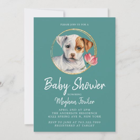Schattigee Puppy Dog Baby shower Waterverf Uitnodi Kaart (Voorkant)