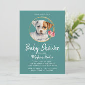 Schattigee Puppy Dog Baby shower Waterverf Uitnodi Kaart (Staand voorkant)