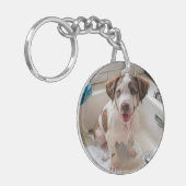 Schattigee Puppy Dog Badtijd Ronde Acryl Sleutelha Sleutelhanger (Voorkant Links)