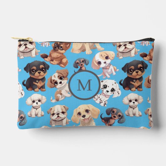 Schattigee Puppy Dog Blauw Gedrukt Etui (Voorkant)