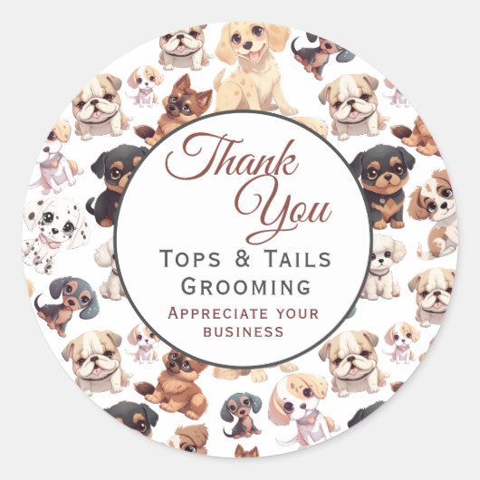 Schattigee Puppy Dog Business Ronde Sticker (Voorkant)