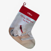 Schattigee Puppy Dog Drink Water Rood Kerstmis Gro Grote Kerstsok (Voorkant (Hangend))