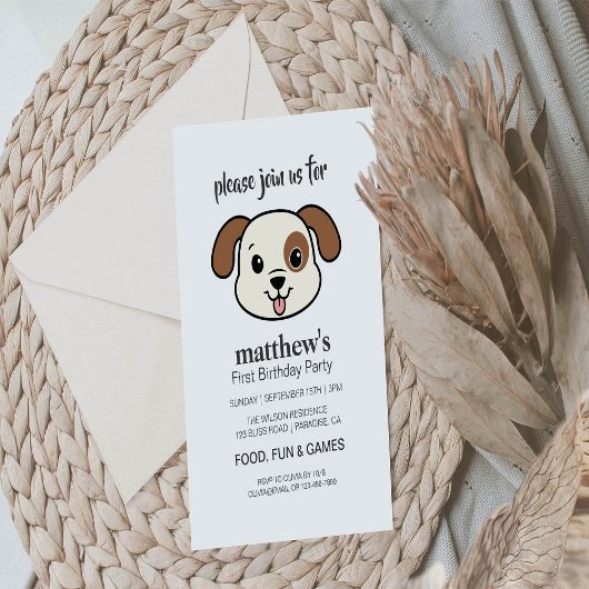 Schattigee Puppy Dog Eerste Verjaardagsuitnodiging Kaart