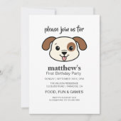 Schattigee Puppy Dog Eerste Verjaardagsuitnodiging Kaart (Voorkant)
