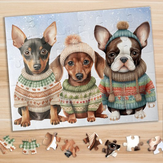 Schattigee Puppy Dog Feestelijke Winter Puppies Ke Legpuzzel