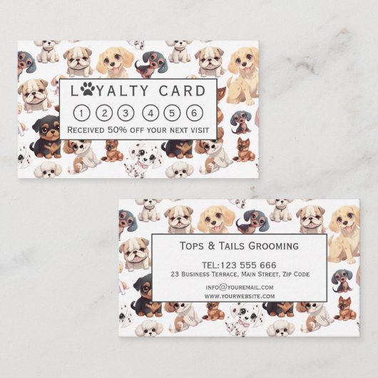Schattigee Puppy Dog Grooming Klantenkaartje (Voorkant / Achterkant)