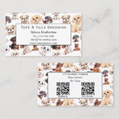 Schattigee Puppy Dog Grooming met QR Codes Visitekaartje (Voorkant / Achterkant)