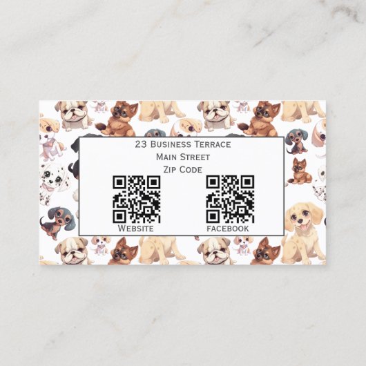Schattigee Puppy Dog Grooming met QR Codes Visitekaartje (Achterkant)