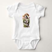 Schattigee Puppy Dog in Bloempot Romper (Voorkant)