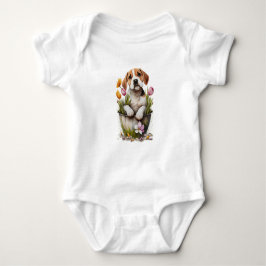 Schattigee Puppy Dog in Bloempot Romper