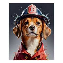 Schattigee Puppy Dog in Brandweerman Uniforme Wate Perfect Poster