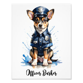 Schattigee Puppy Dog in Politie Uniform Waterverf Foto Afdruk