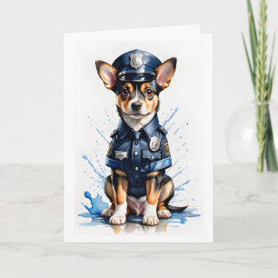 Schattigee Puppy Dog in Politie Uniform Waterverf Kaart
