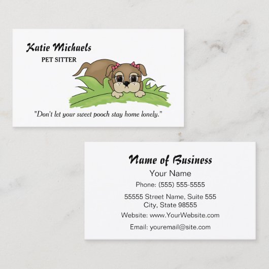 Schattigee Puppy Dog Met Roze Bogen Pet Sitting Se Visitekaartje (Voorkant / Achterkant)