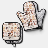 Schattigee Puppy Dog Pattern Naam Ovenwant & Pannenlap Set (Voorkant / Achterkant)