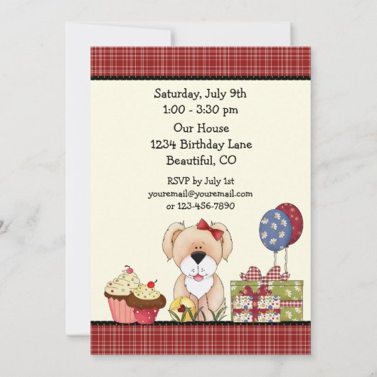 Schattigee Puppy Dog Picnic Verjaardagsuitnodiging Kaart (Achterkant)