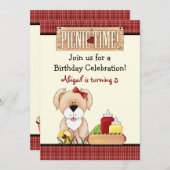 Schattigee Puppy Dog Picnic Verjaardagsuitnodiging Kaart (Voorkant / Achterkant)