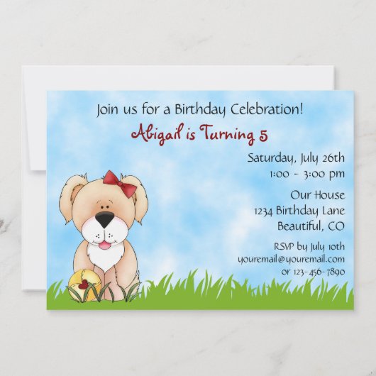 Schattigee Puppy Dog Picnic Verjaardagsuitnodiging Kaart (Achterkant)