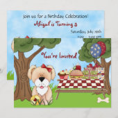 Schattigee Puppy Dog Picnic Verjaardagsuitnodiging Kaart (Voorkant / Achterkant)