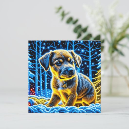 Schattigee Puppy Dog Spelen in Sneeuw Kerstmis (Staand voorkant)