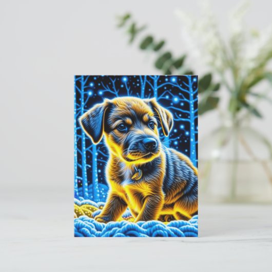 Schattigee Puppy Dog Spelen in Sneeuw Kerstmis Briefkaart (Staand voorkant)