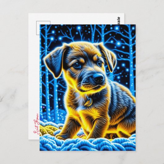 Schattigee Puppy Dog Spelen in Sneeuw Kerstmis Briefkaart (Voorkant / Achterkant)