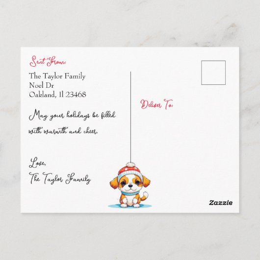 Schattigee Puppy Dog Spelen in Sneeuw Kerstmis Briefkaart (Achterkant)