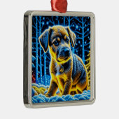 Schattigee Puppy Dog Spelen in Sneeuw Kerstmis Metalen Ornament (Rechts)