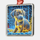 Schattigee Puppy Dog Spelen in Sneeuw Kerstmis Metalen Ornament (Links)