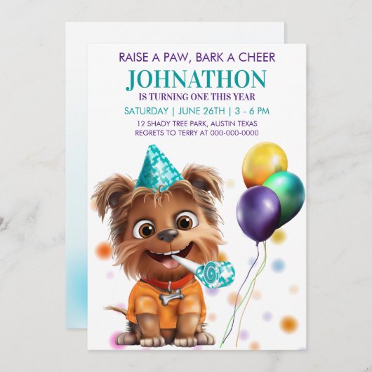 Schattigee Puppy Dog Verjaardagsfeestuitnodiging Kaart (Voorkant / Achterkant)