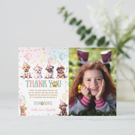 Schattigee Puppy Dogs Ballonnen Verjaardagsfeestfo Bedankkaart (Staand voorkant)