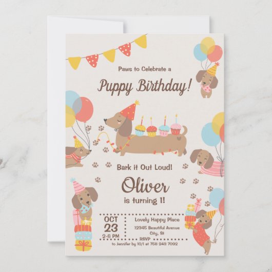 Schattigee Puppy Dogs Dachshund Verjaardagsplechti Kaart (Voorkant)