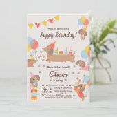 Schattigee Puppy Dogs Dachshund Verjaardagsplechti Kaart (Staand voorkant)