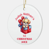 Schattigee puppy eerste kerst gepersonaliseerd keramisch ornament (Links)