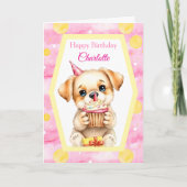 Schattigee puppy en cupcake gepersonaliseerde Happ Kaart (Voorkant)