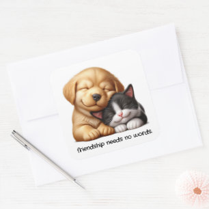 Schattigee puppy en kitten knuffelen beste vriende vierkante sticker
