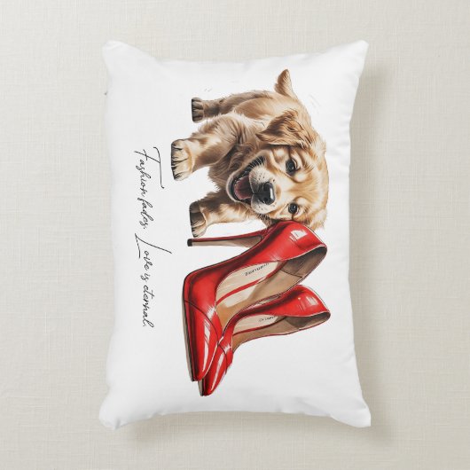 Schattigee Puppy en Rode Hakken Potlood Schets Art Accent Kussen (Voorkant(Verticaal))