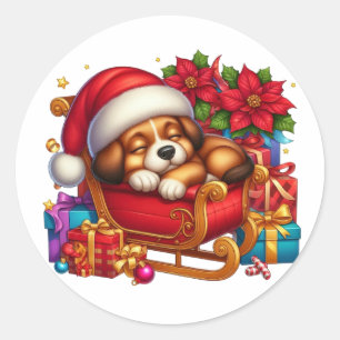 Schattigee puppy en slee ronde sticker