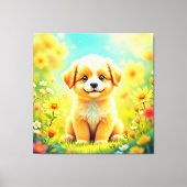 Schattigee Puppy Flower Art Canvas Afdruk (Voorkant)