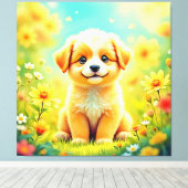 Schattigee Puppy Flower Art Canvas Afdruk (Insitu (Houten vloer))